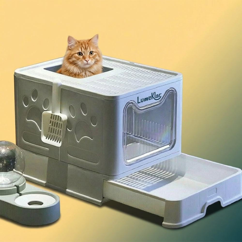 Kelvaro EasySlide™ | Large Enclosed Litter Box with Anti-Tracking Top Entry