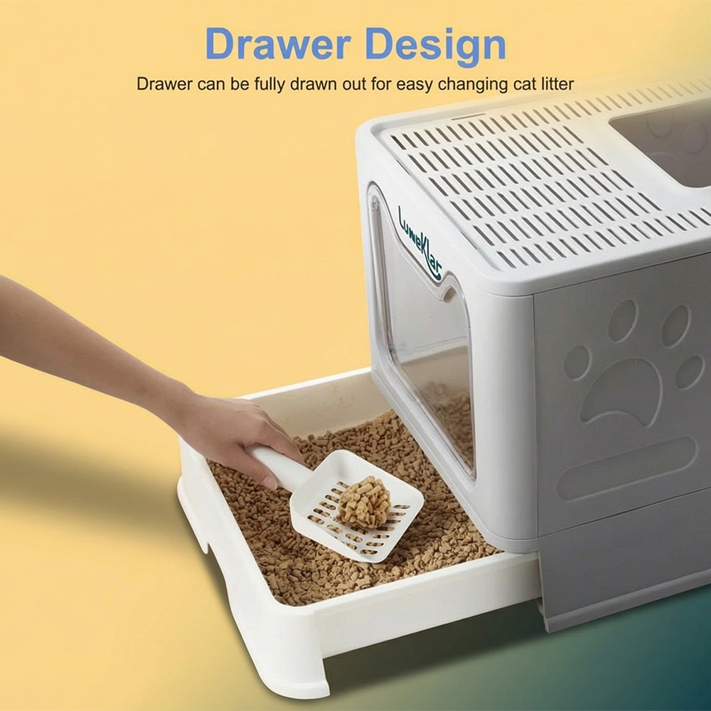 Kelvaro EasySlide™ | Large Enclosed Litter Box with Anti-Tracking Top Entry