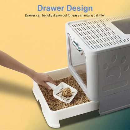 Kelvaro EasySlide™ | Large Enclosed Litter Box with Anti-Tracking Top Entry