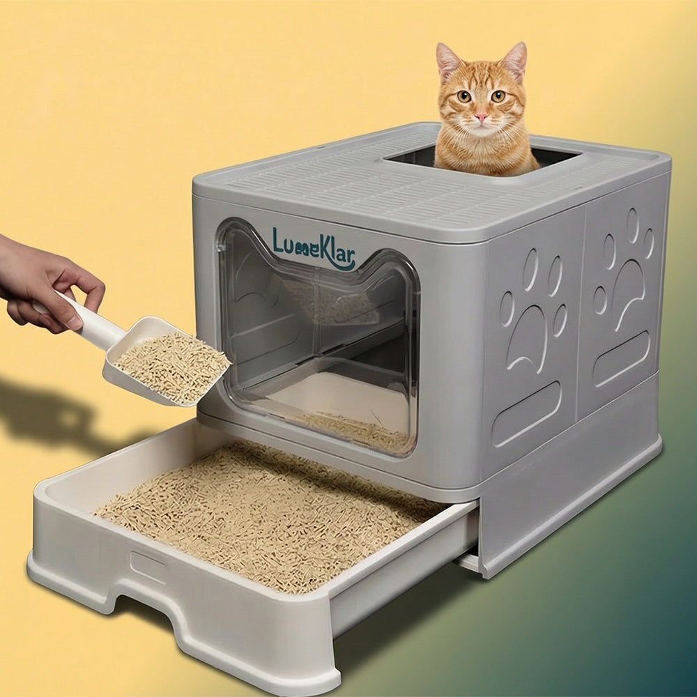 Kelvaro EasySlide™ | Large Enclosed Litter Box with Anti-Tracking Top Entry